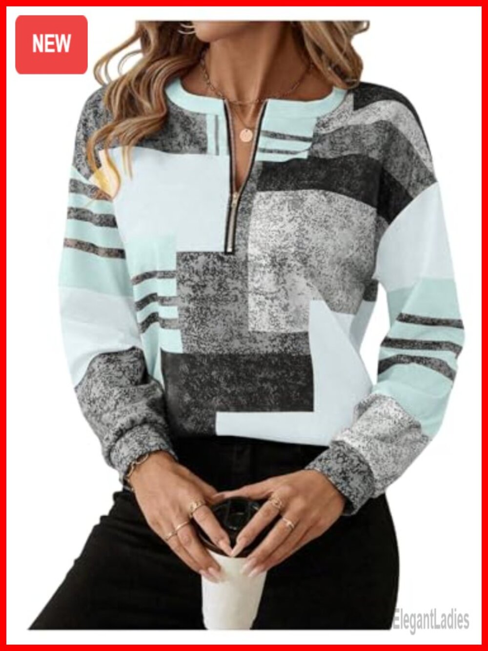 Women's Color Block Quarter Zip Sweatshirt Pullover Long Sleeve Casual Top